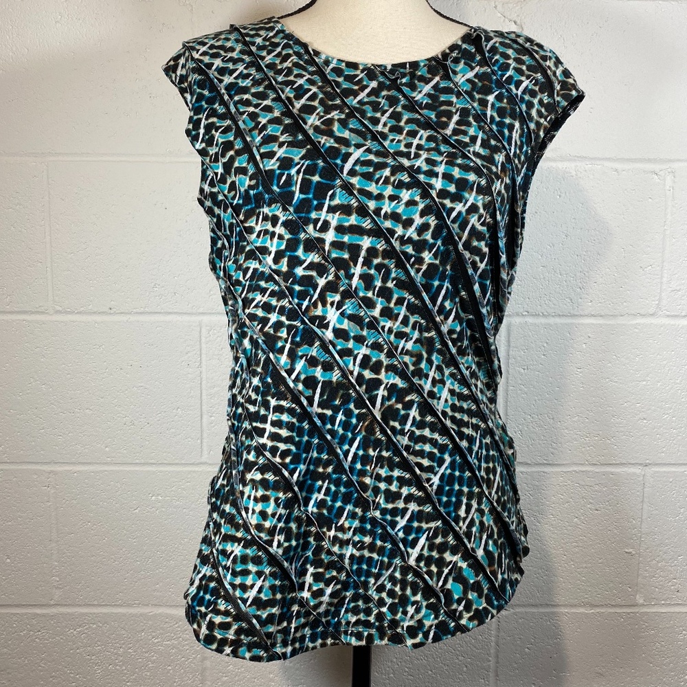 Worthington Layered Teal Cheetah Print Blouse